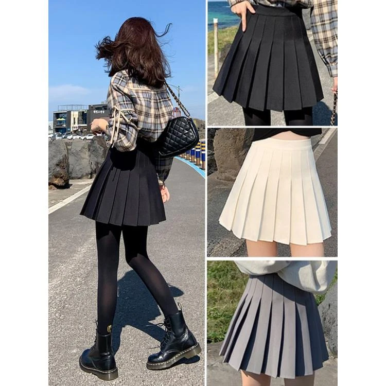 百褶裙女灰色半身裙高腰a字裙小个子春夏款黑色短裙西装显瘦裙