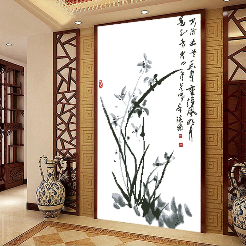 十字绣2025新款客厅书房水墨幽兰中国风字画水墨画兰花手工自己绣