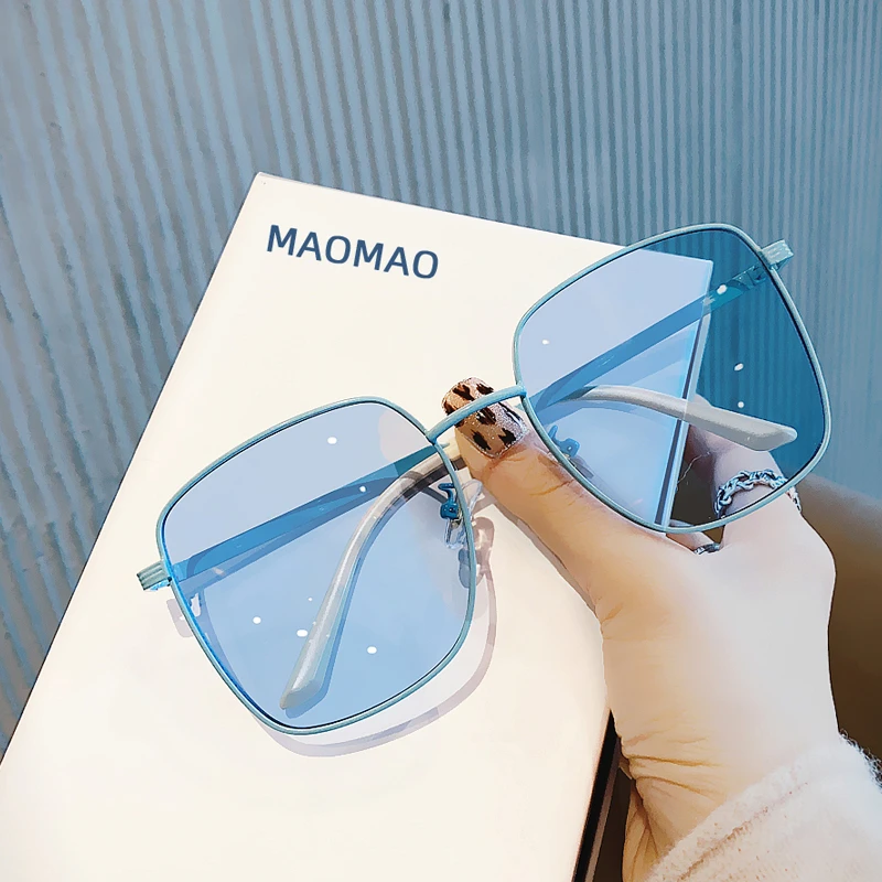 韩版时尚浅色太阳镜女圆长脸情侣款透明蓝色墨镜男潮街拍方形眼镜