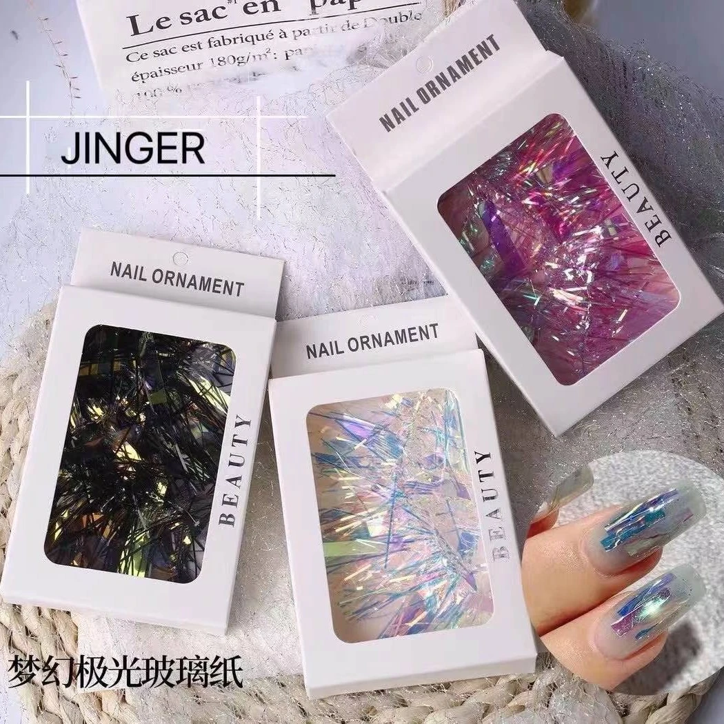 静儿美甲幻彩玻璃纸饰品，极光玻璃纸