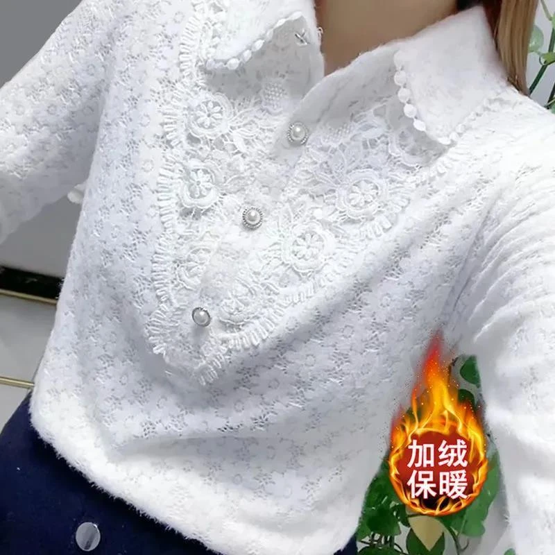 冬季小衫显瘦蕾丝衫蕾丝加厚加绒蕾丝磨毛加绒打底衫