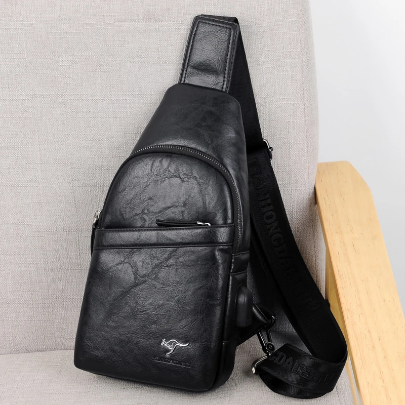 男士胸包休闲斜肩包时尚单肩包男皮包运动包包胸前包包男斜挎包潮