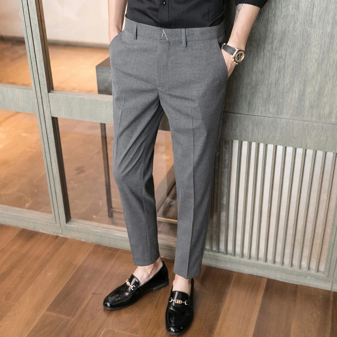 2024春夏季韩版纯色简约西裤男士百搭商务西装长裤休闲九分小西裤