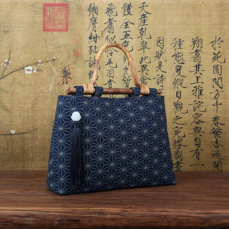 原创手工时尚印花手提女士大包复古文艺配旗袍托特包