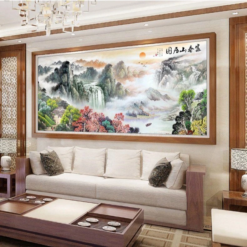 经典款富春山居图山水画印花十字绣套件 非成品（63色满绣棉线）