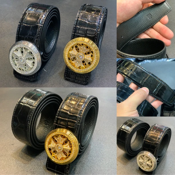 MS商务皮带腰带真皮黑色百搭个性腰带高档带扣时尚休闲金色裤腰带