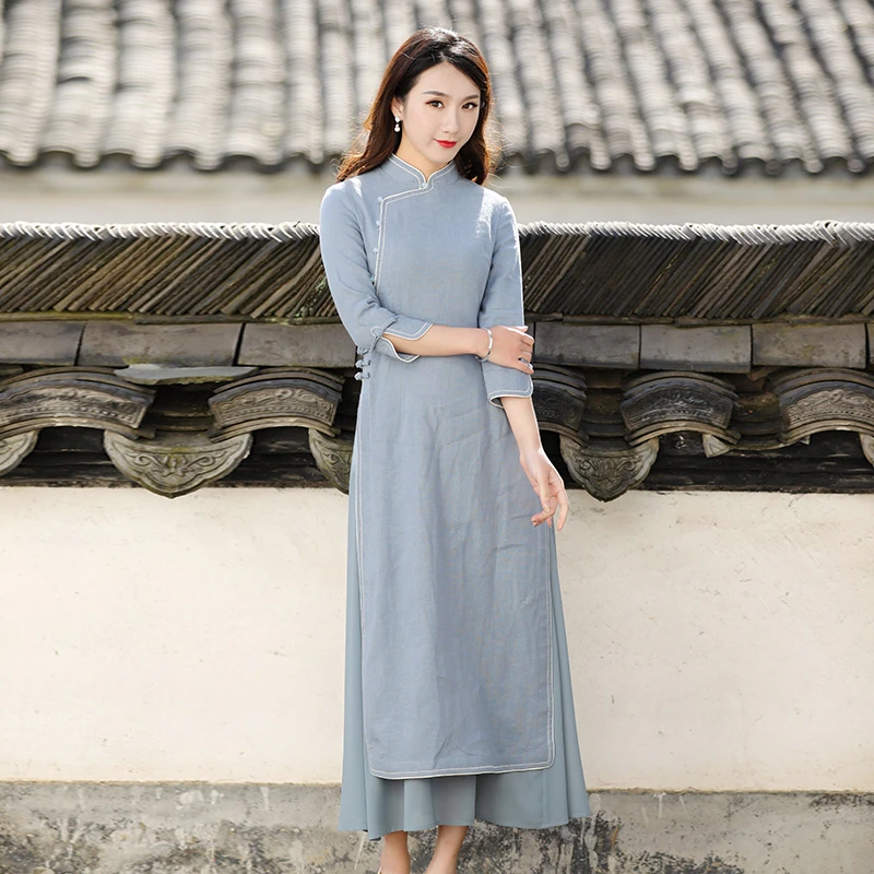筠雅旗袍改良版连衣裙女人味修身气质显瘦复古奥黛中国风女装J276