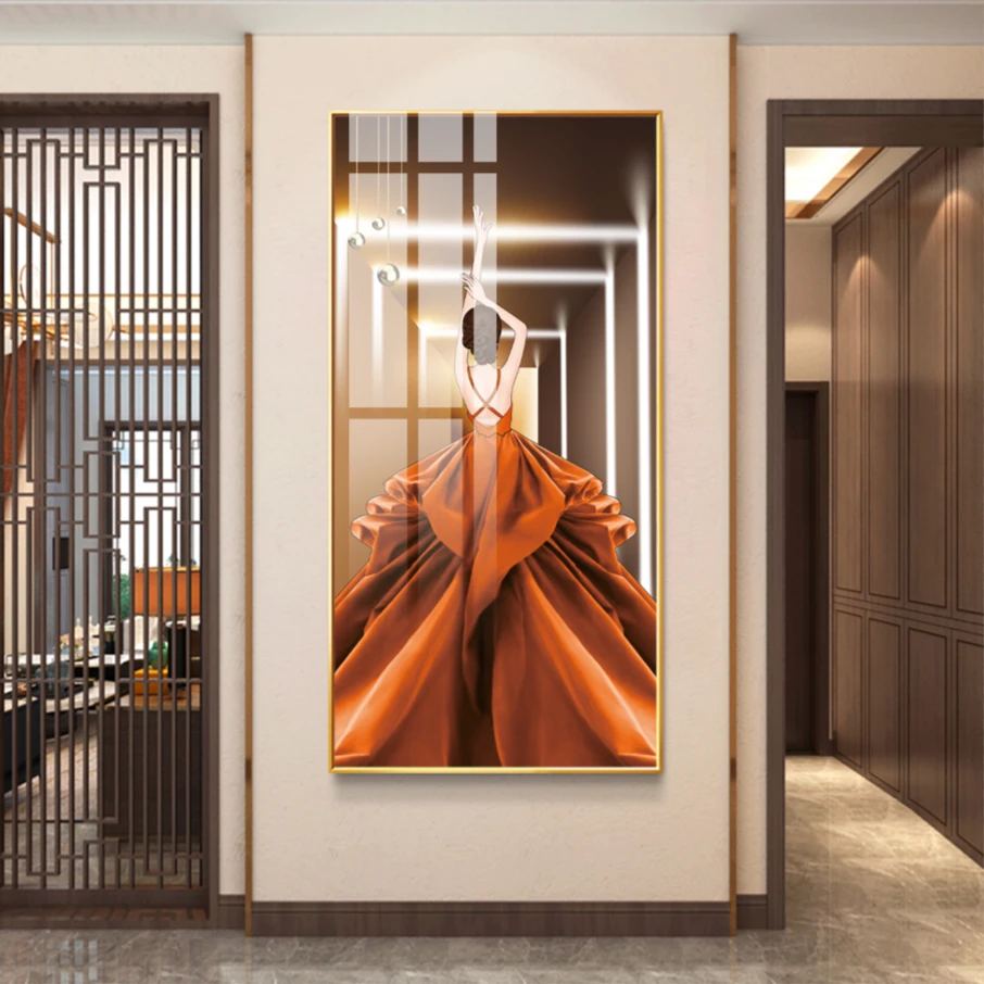 【时尚美女】入户过道走廊玄关装饰画轻奢晶瓷画铝合金单幅框画