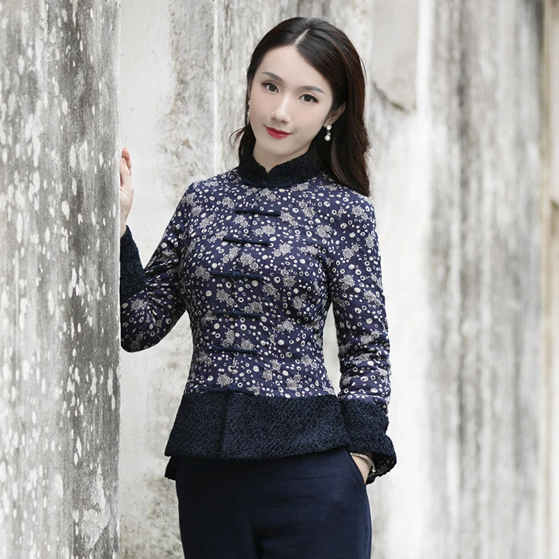 筠雅改良唐装上衣冬季加厚小棉袄立领旗袍上衣保暖中国风女装J228