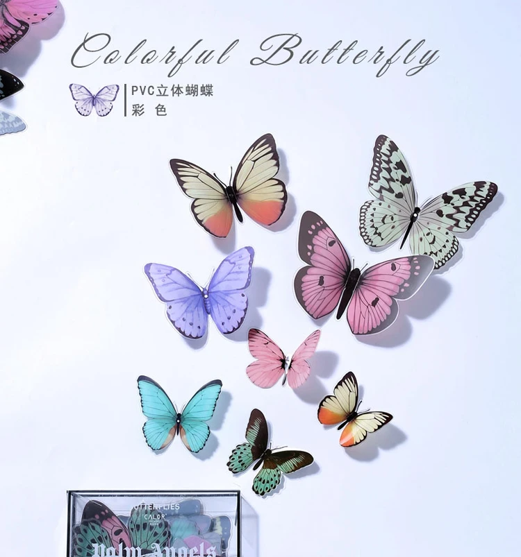 情人节PVC立体黑白蝴蝶彩色蝴蝶花束花盒配饰DIY花艺包装装饰礼物