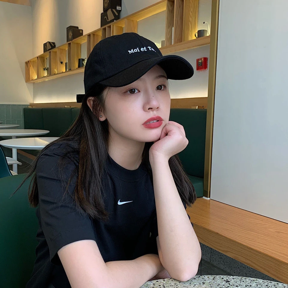 棒球帽女粉色鸭舌帽韩版显脸小遮阳帽ins字母时尚夏天帽子百搭ol
