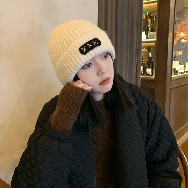 适合圆脸百搭马海毛针织帽子女潮秋冬季保暖毛线帽护耳帽ins韩版