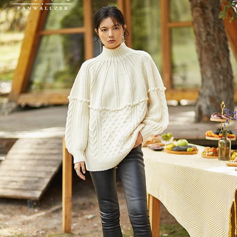 定制潘毛衣小哥哥家纯手工编织手作毛衫女宽松慵懒高领秋冬套头