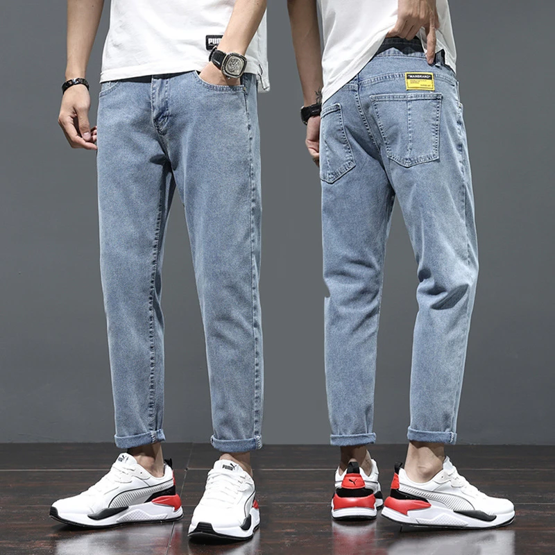 春夏九分牛仔裤男秋季薄款休闲裤子弹力韩版修身小脚潮流裤男士