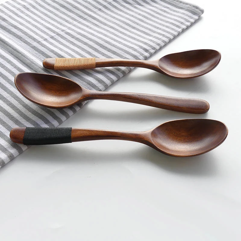 木勺深色复古木质吃饭喝汤勺子家用成人用餐木勺子家用木勺子吃饭
