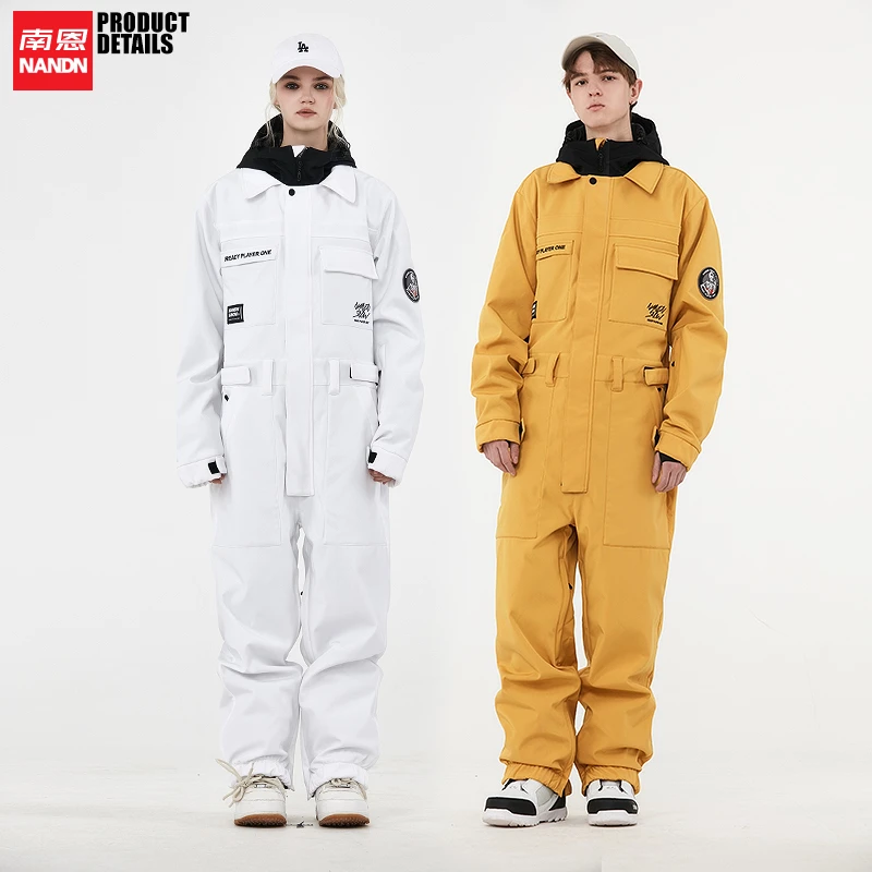 南恩单板情侣工装连体滑雪服防水夹棉滑雪服套装滑雪裤男