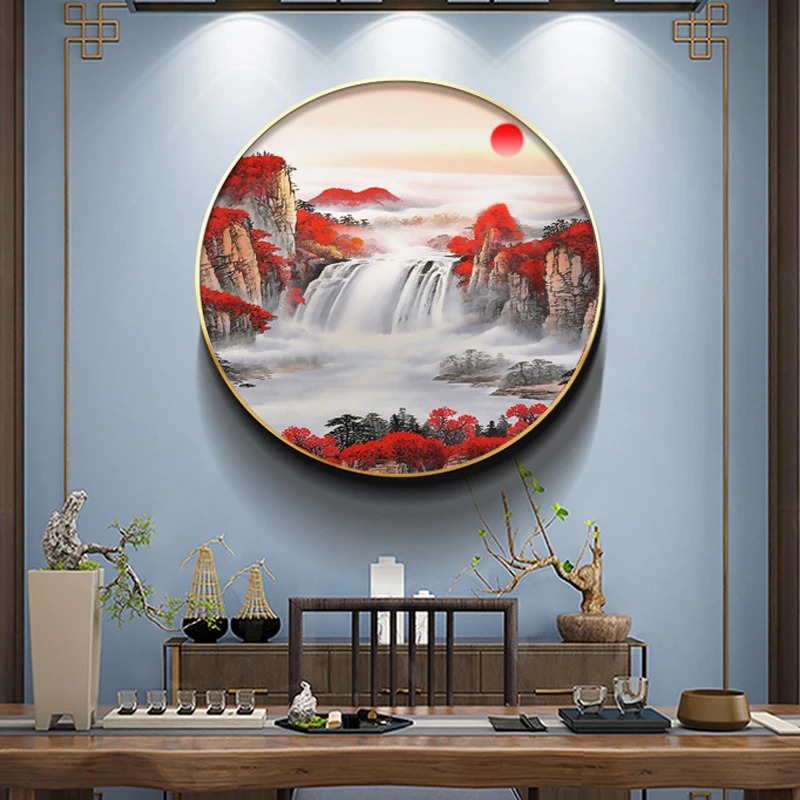 【圆形】鸿运当头，新中式圆形大气装饰画旭日东升办公室装饰挂画