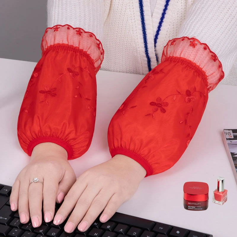 蕾丝袖套女韩版喜事大红色纯白色全黑色短款学生秋冬护袖成人套袖