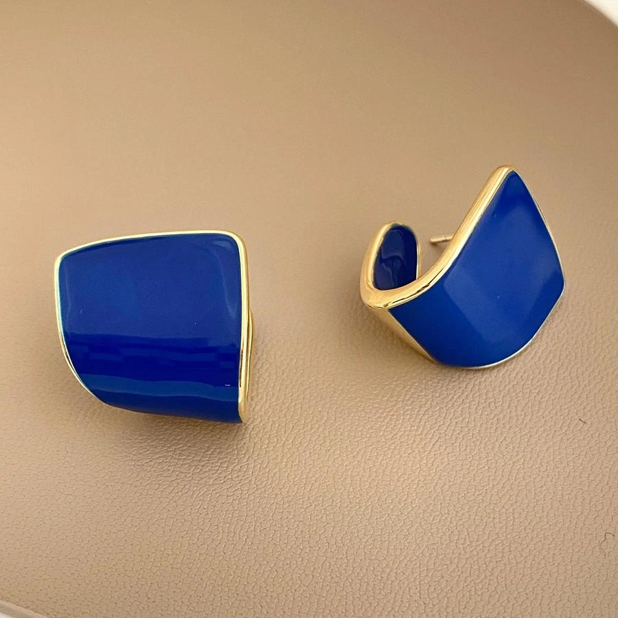铜合金耳饰 克莱因蓝不规则几何简约显白小众百搭耳饰耳钉【A-47】
