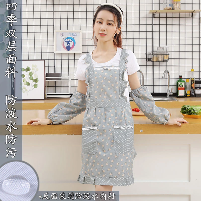 厨房围裙公主裙时尚厨房做饭家用防水防油围裙成人面料双层防污