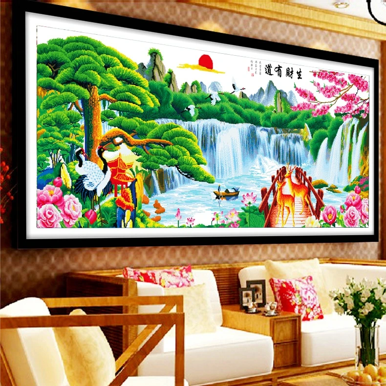 十字绣2025新款绣客厅线绣家用大幅山水画刺绣大气风景画迎客松