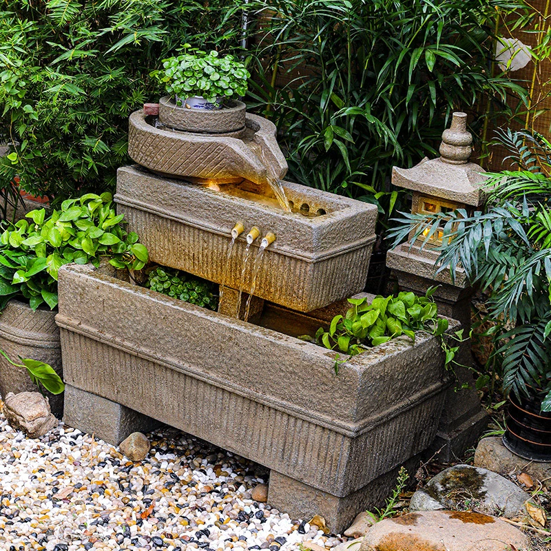 田园石磨景观中式庭院流水摆件水泥阳台客厅花园鱼池开业送礼装饰