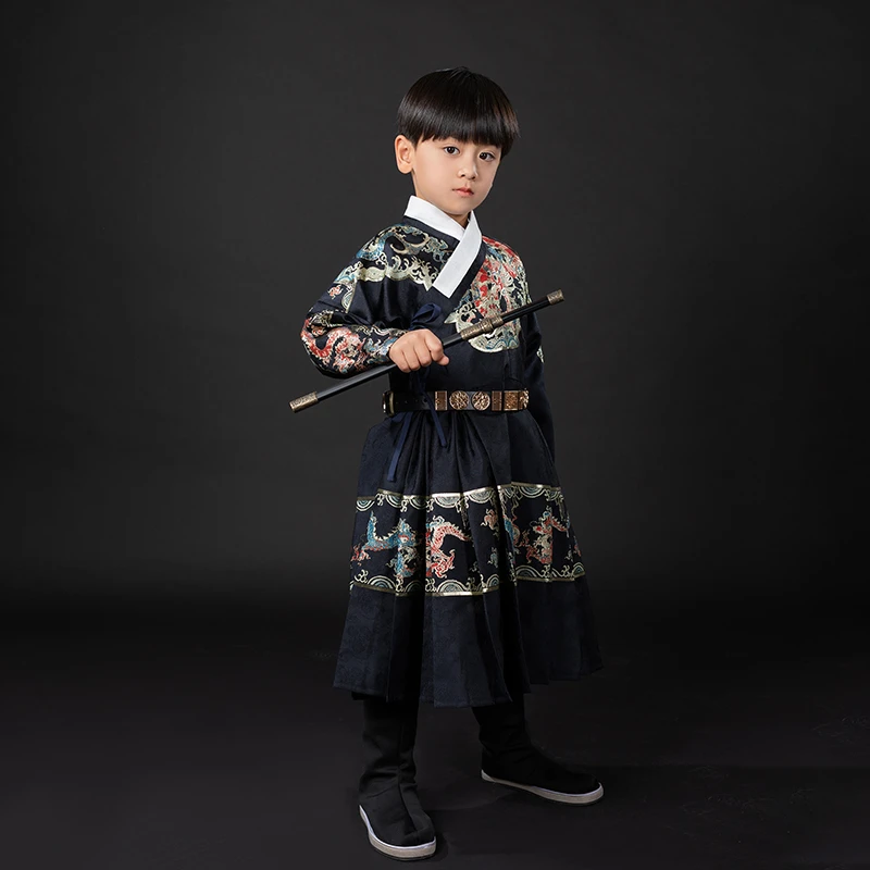 小童110/120码深蓝色【小乾坤】初立儿童汉服男童装明制曳撒飞鱼服
