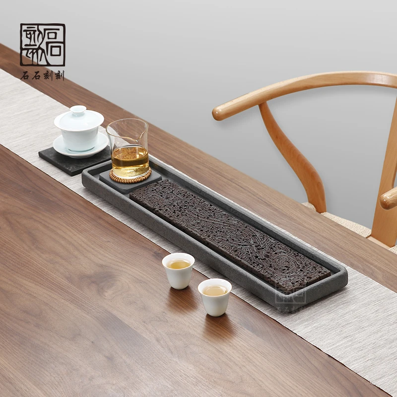乌金石头茶盘托盘排水干泡茶盘功夫茶具家用创意简约干泡盘小型