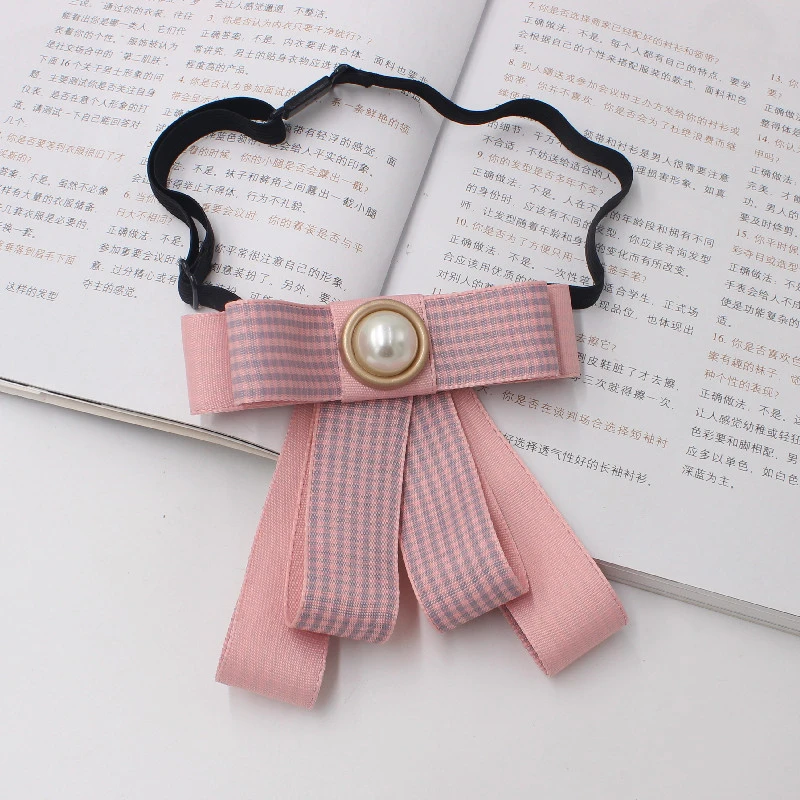 星辰猫格纹粉色女式领结职业装配饰领花现货批发蝴蝶结饰品 TS188