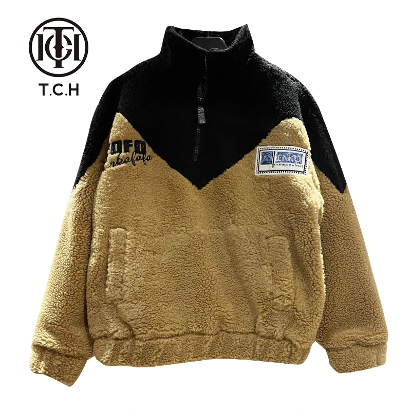 菏泽-TECHNOCHILLOUTHOUSE拼接烫钻毛毛休闲时尚卫衣T21111C6087
