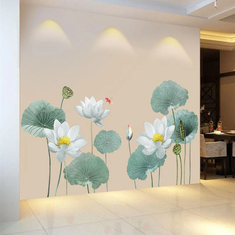 中式3d立体墙贴荷花贴画墙面装饰客厅电视背景墙卧室温馨防水贴纸