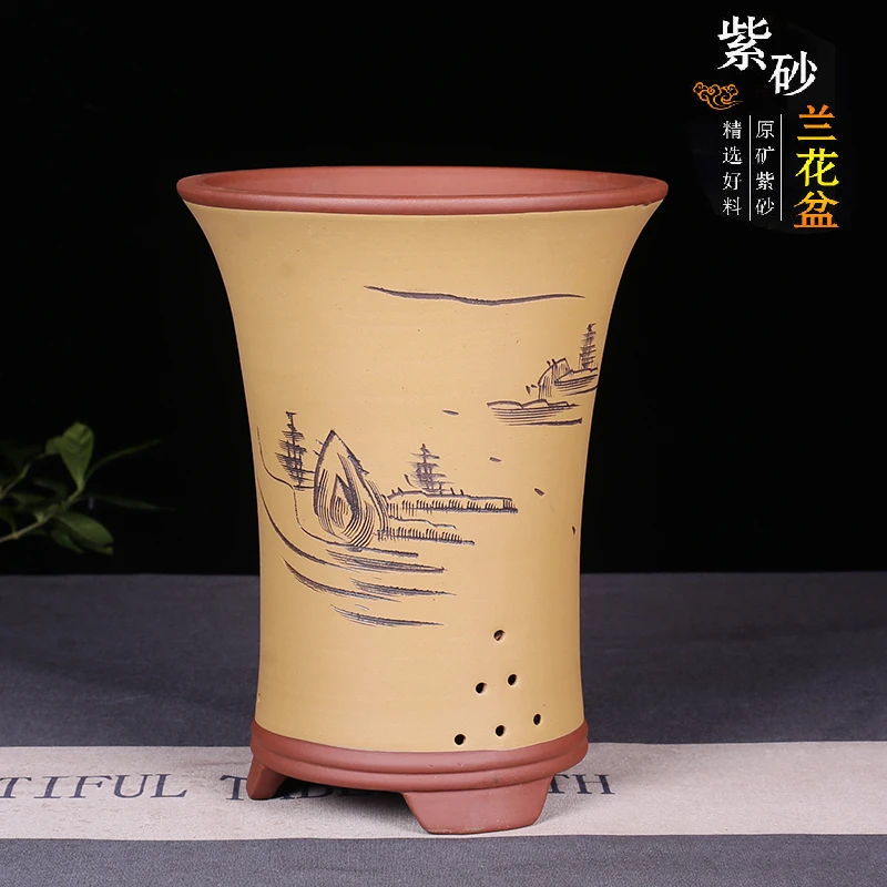 宜兴精品紫砂花盆透气兰花盆君子兰花盆厂家直销室内花卉植物盆栽