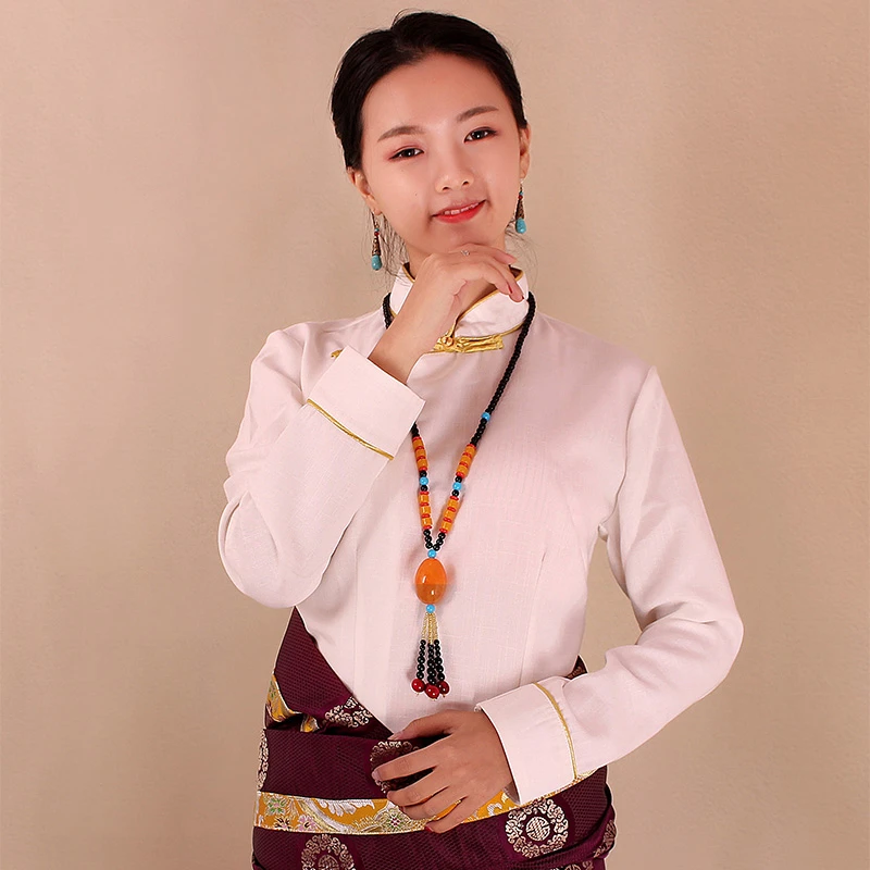 新款藏式衬衣女改良汉服中国风衬衫修身民族风藏装唐装中式上衣