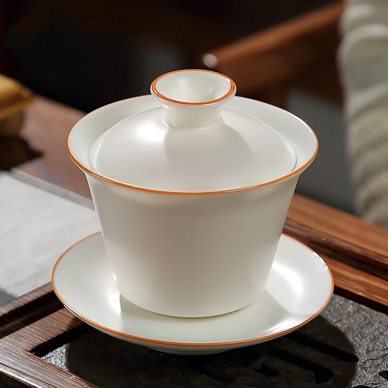 【煌山】盖碗泡茶杯单个大号茶碗带盖茶具三才碗防烫白瓷三才杯
