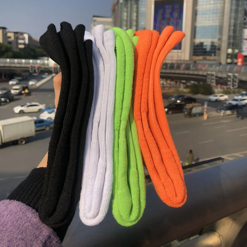 男女长袜4双装纯色毛巾袜ins荧光绿香橙橘白色足球运动袜男潮长筒