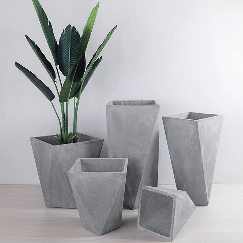 菱形北欧水泥花盆客厅阳台庭院商场天堂鸟散尾葵琴叶榕植物花盆