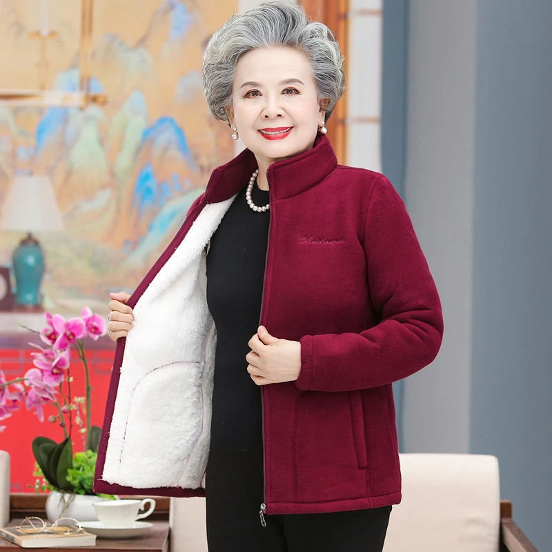 中老年人女装冬装棉衣摇粒绒外套60-70岁80老人妈妈服装奶奶装