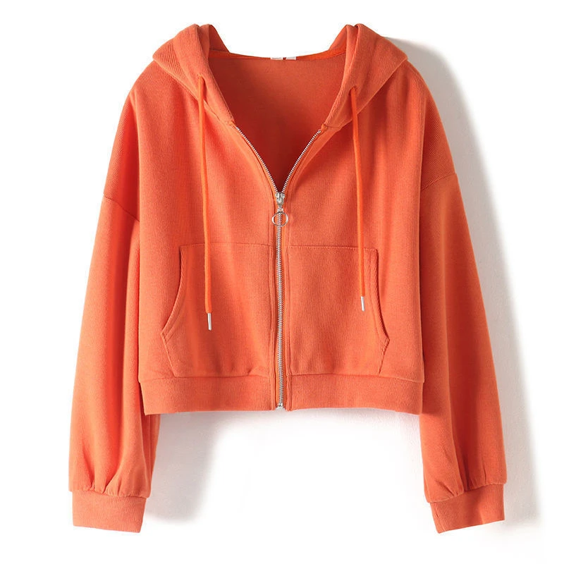小个子短款连帽卫衣女2023春秋季宽松休闲纯色开衫外套上衣加绒冬