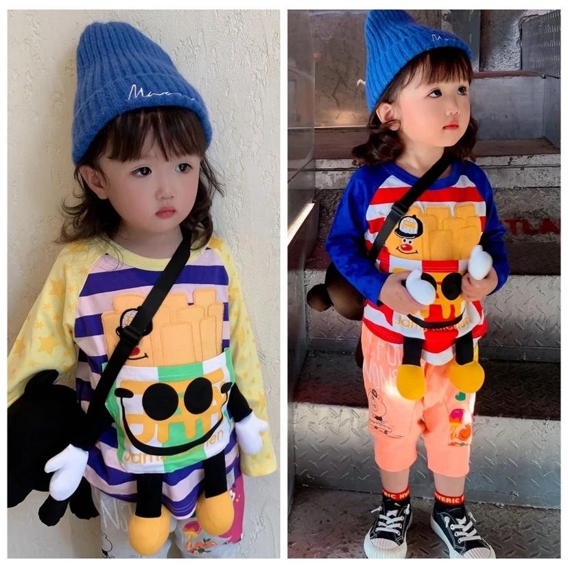 日系JAM长袖T恤 春秋男女童卡通纯棉立体印花上衣打底衫薯条款