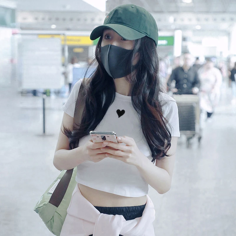 短款打底T恤纯色露脐新款圆领短袖时尚休闲绣花简约通勤基础