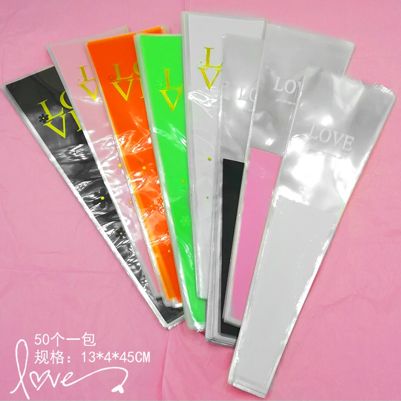 新款love鲜花单支袋花束花店花艺包装袋材料一只枝玫瑰花塑料套袋