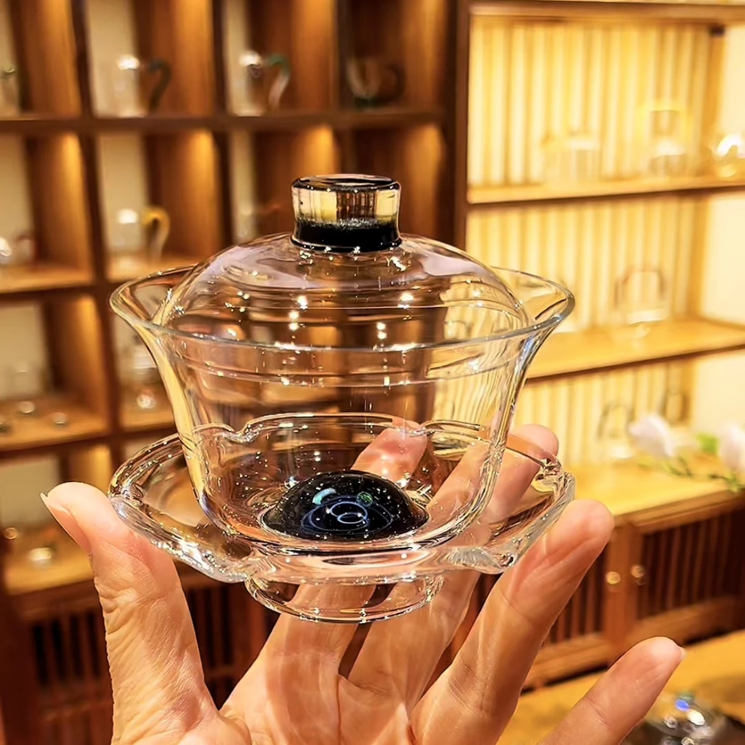 150ml日新月异手工盖碗天久璃匠高硼硅玻璃耐高温三才盖碗