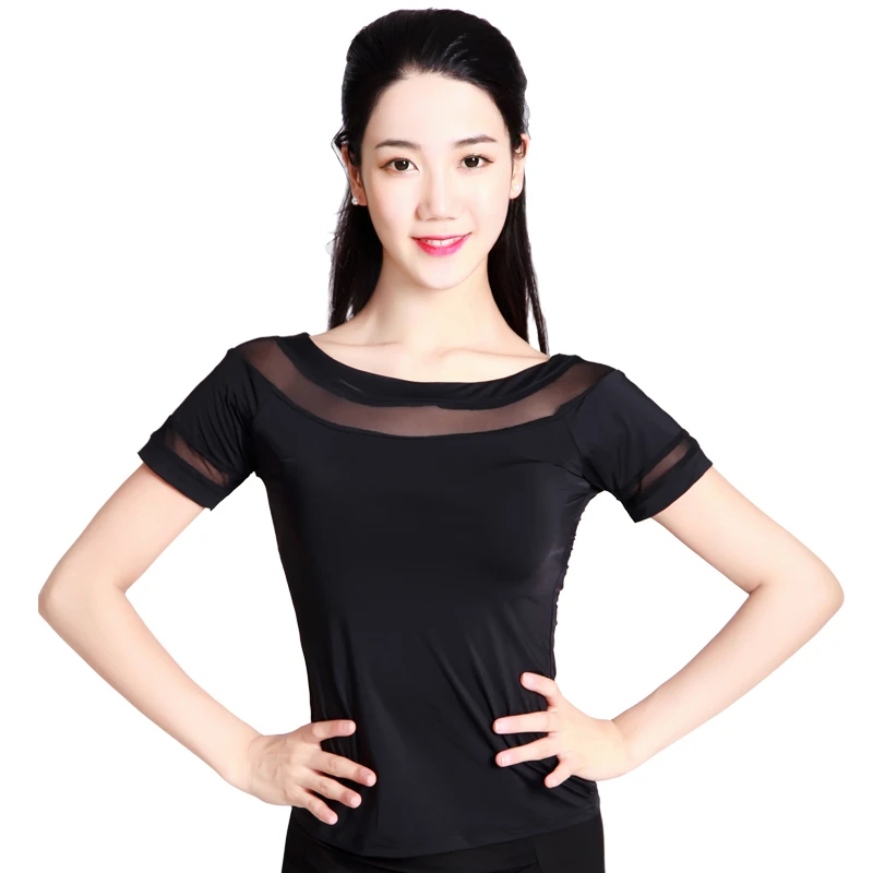 瑰意拉丁舞服装女成人摩登舞上衣七分袖短袖广场舞圆领上衣SY039