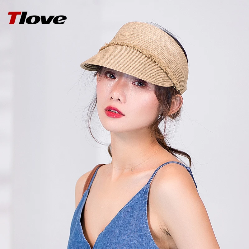 3986+时尚韩版空顶帽女夏季草编帽子潮鸭舌帽出游度假太阳帽