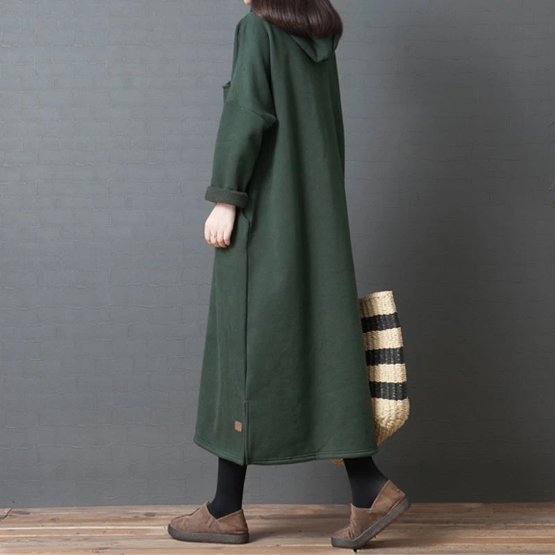 长款过膝连帽卫衣裙早秋2025韩版新款大码宽松减龄时尚加绒连衣裙