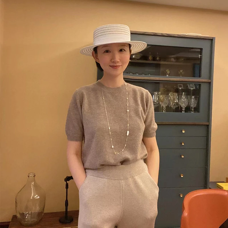 草原兴发山羊绒圆领羊绒短袖秋冬针织打底半袖