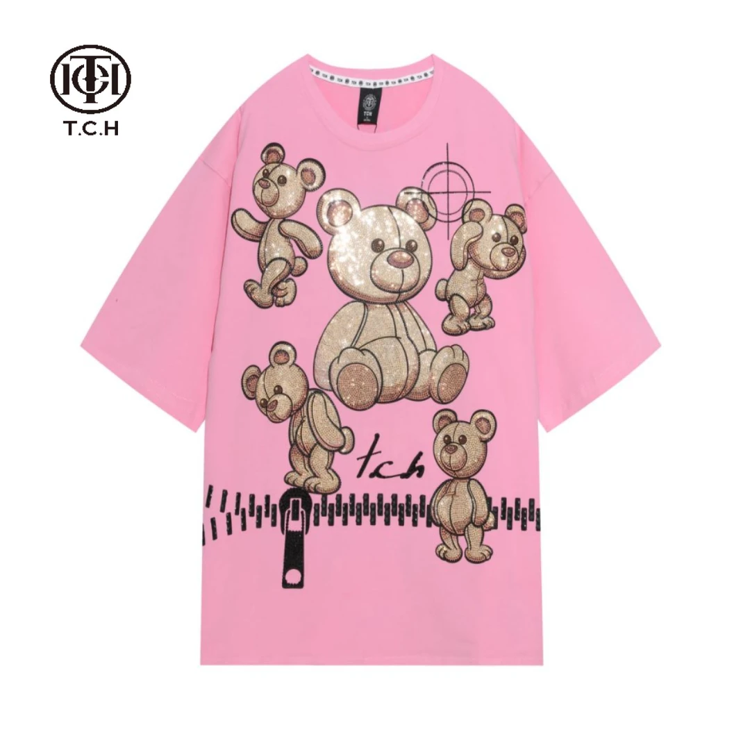 TCH轻奢烫钻工艺宽松重工卡通百搭休闲T恤女T21310C6047私服tch