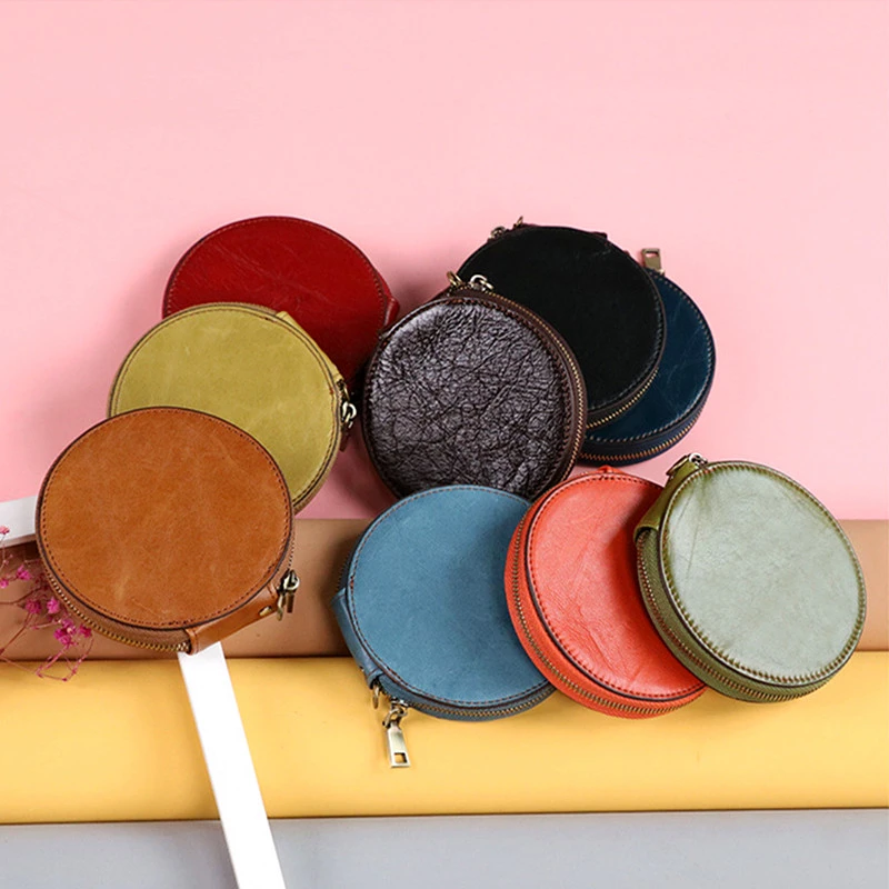 真皮牛皮钱包圆形零钱硬币包耳机包钥匙包便携小巧可爱迷你收纳包
