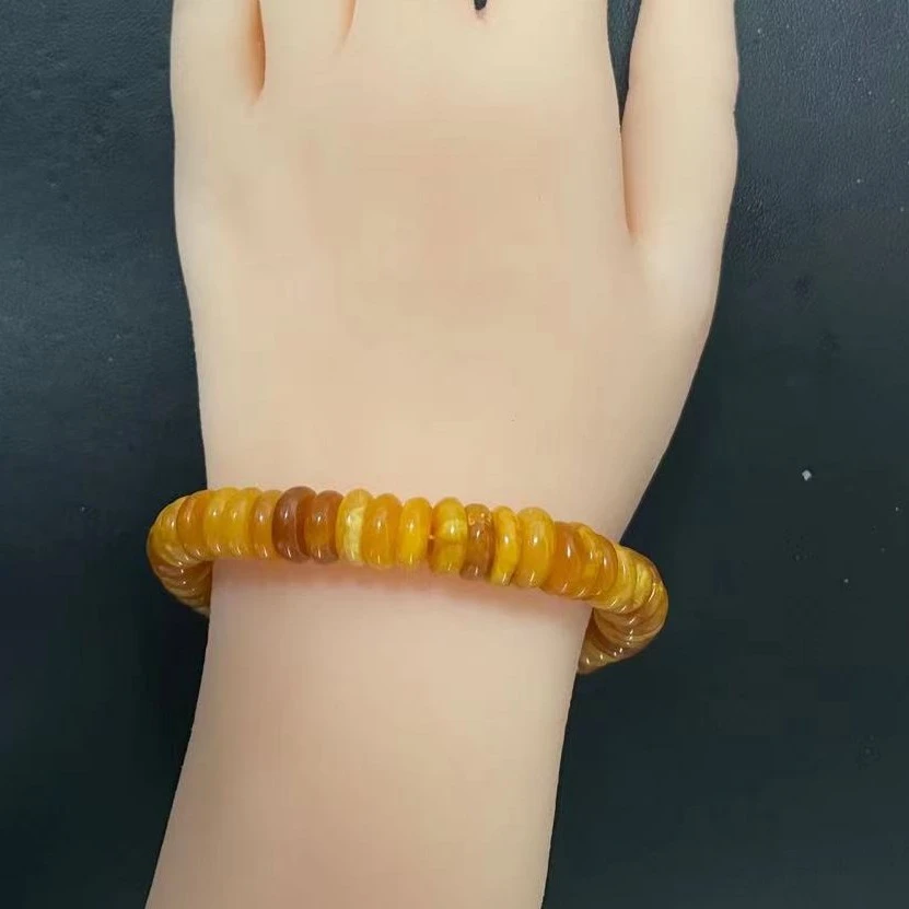 原矿老蜜蜡7~8+隔片俄料手串，老蜜蜡隔片单圈，原矿蜜蜡隔片手串