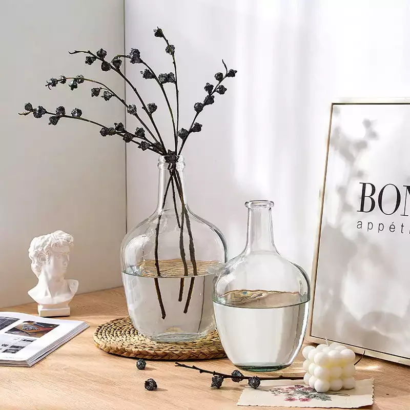 马醉木南山竹吊钟银柳人工透明玻璃小口北欧简约风格仿真真花花瓶
